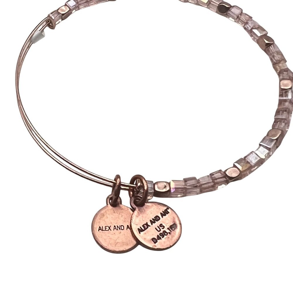 Alex And Ani Rose Gold Bangle Bracelet Balance Bead Soft Pink AB Square NWT - Picture 5 of 5
